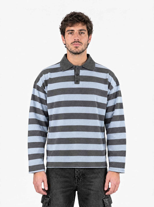  A.u.r.a.s Polo Righe Ls Celeste Grigio Uomo