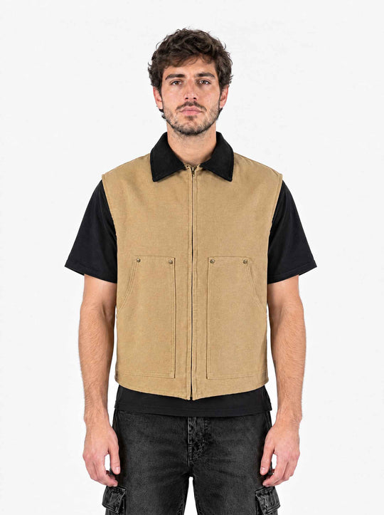  A.u.r.a.s Gilet Over Worker Canvas Beige Uomo