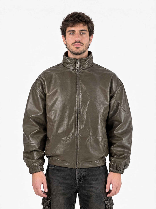  A.u.r.a.s Giacca Eco Pelle Bomber Boxy Coffee Uomo