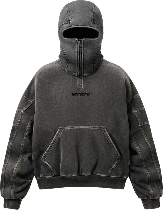  Vertere Felpa Cypher Quarter Zip Hooded Washed Black Uomo