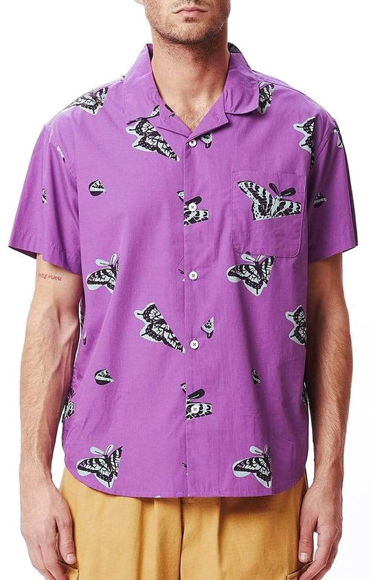  Obey Camicia Butterfly Woven S/s Shirt Purple Multi Uomo Viola Multicolore