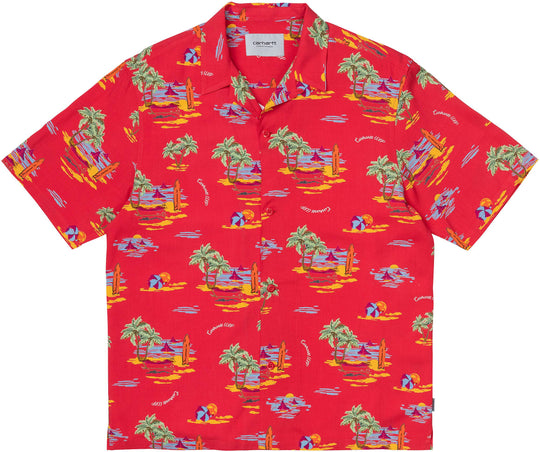  Carhartt Wip Camicia S/s Beach Shirt Beach Print Etna Red Uomo Rosso