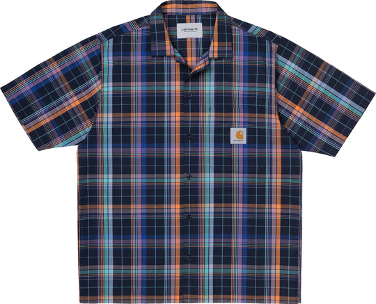  Carhartt Wip Camicia S/s Vilay Shirt Vilay Check Dark Navy Uomo Blu