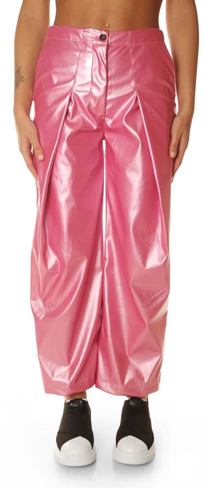  White* Pantaloni Ecopelle Rosa Donna