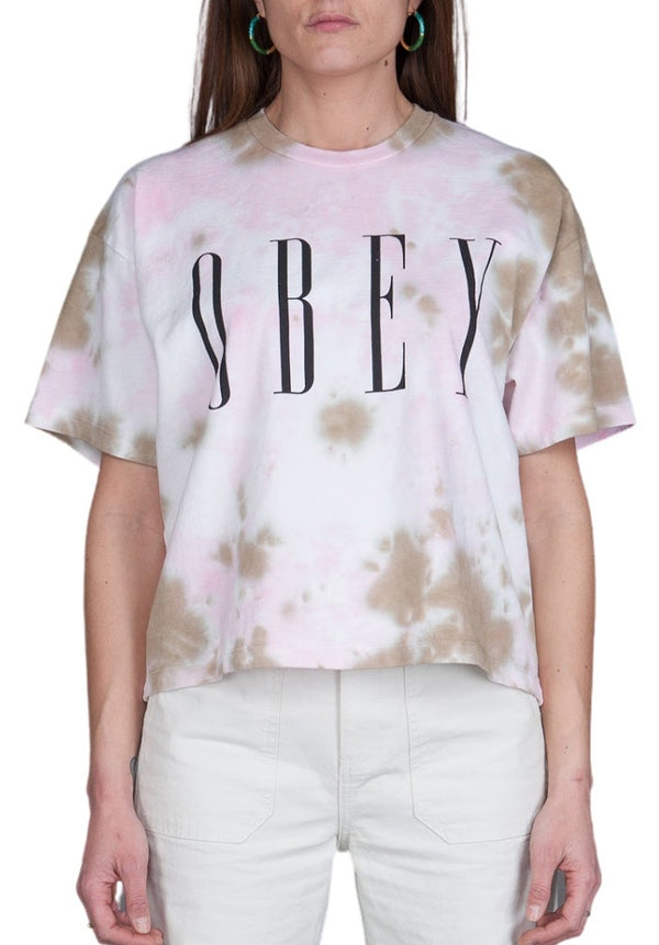 Obey t-shirt New Custom Crop Tie Dye soft tone pink