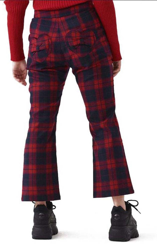  Lazy Oaf Pantaloni Tartan Kick Flare Trousers Red Donna Fantasia