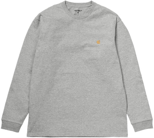  Carhartt Wip T-shirt L/s Chase Tee Grey Heather Gold Uomo Grigio