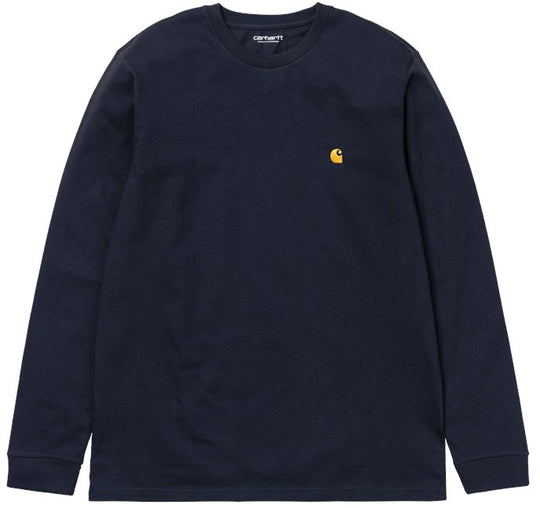  Carhartt Wip T-shirt L/s Chase Tee Dark Navy Gold Uomo Blue