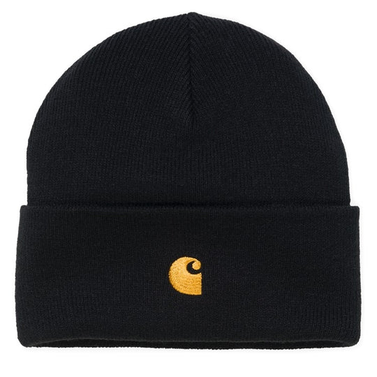  Carhartt Wip Cuffia Chase Beanie Black Gold Uomo Nero