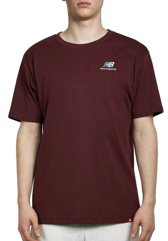  New Balance T-shirt Essentials Embroidered Tee Burgundy Uomo Rosso