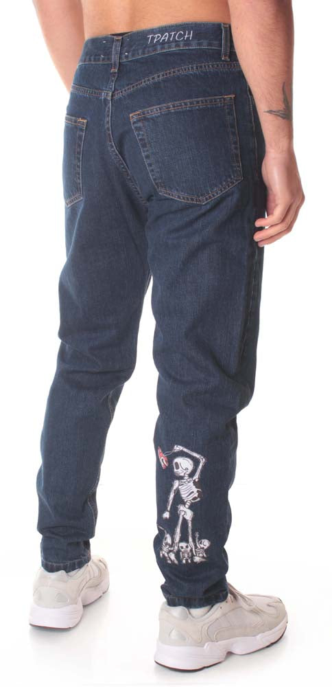  Tpatch T-patch Pantaloni Air Jordan Skull Family Jeans Blu Uomo - 2