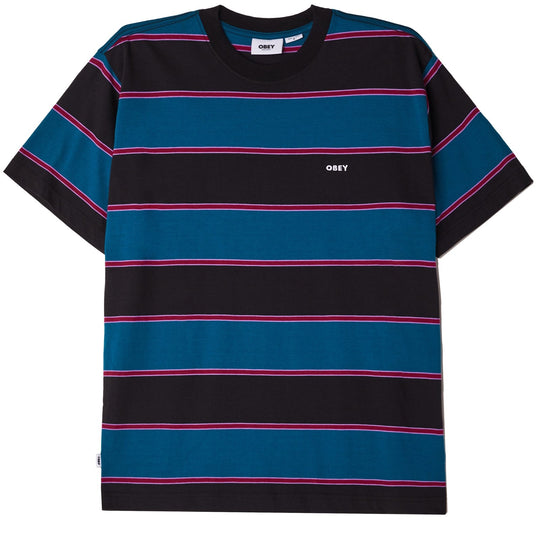  Obey T-shirt Wormly Stripe Tee Black Multi Uomo Nero Multicolore