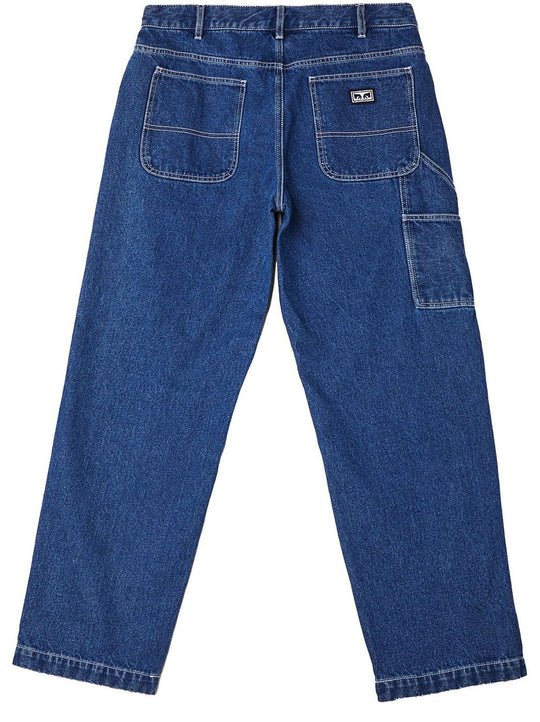  Obey Pantaloni Jeans Hardwork Carpenter Denim Stonewash Indigo Uomo Viola