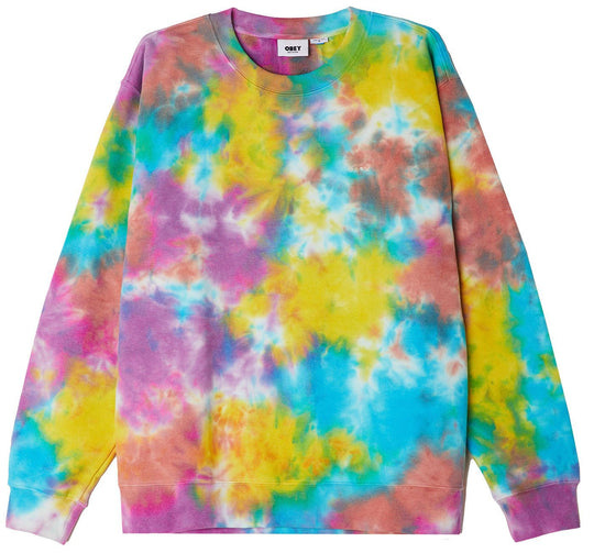  Obey Felpa Mini Bold Recycled Tie Dye Crew Specialty Fleece Aqua Multi Uomo Acqua