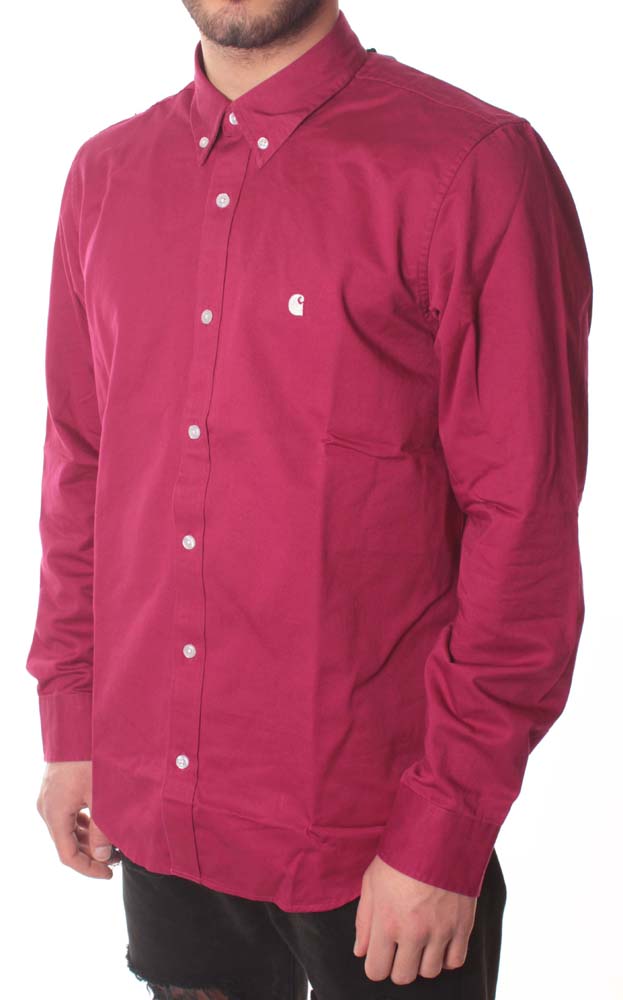  Carhartt Wip Carhartt Camicia L/s Madison Shirt Tango Wax Bordeaux Uomo - 2