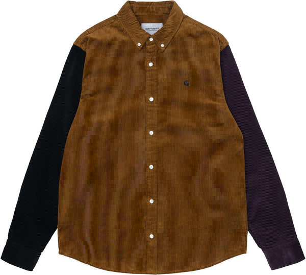 Carhartt WIP camicia L/S Triple Madison Cord Shirt tawny black dark iris