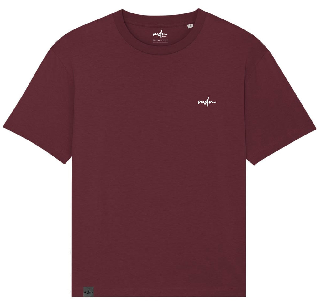  Mdn T-shirt Sustainable Ebroidered Logo Tee Burgundy Bordeaux Uomo - 1