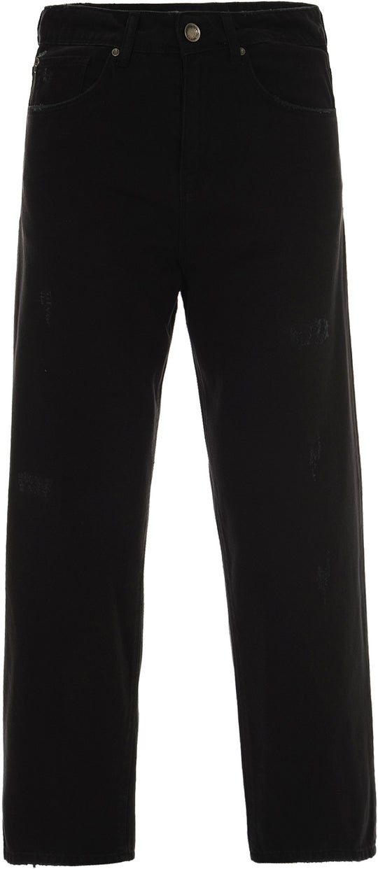  P.grax Pantaloni Jeans Welder Over Crop Fit Black Donna Nero