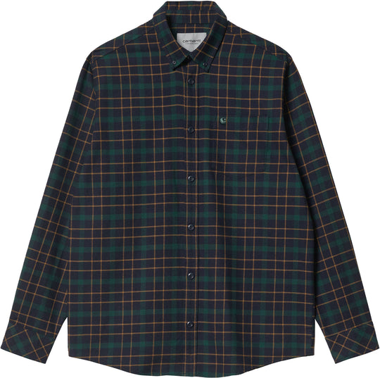  Carhartt Wip Camicia L/s Baxter Shirt Check Dark Navy Grove Uomo Verde