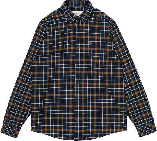  Carhartt Wip Camicia L/s Baxter Shirt Check Baxter Tawny Uomo Blu