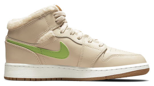  Jordan 1 Mid Fleece Pearl White Gs Shoes Donna Beige