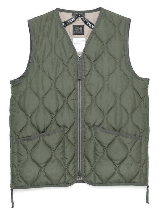  Taion Giacca Gilet Military Zip V Neck Vest Olive Uomo Verde