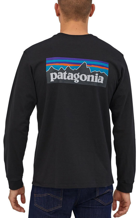  Patagonia T-shirt Men's Long Sleeve P-6 Logo Responsibili-tee® Black Uomo Nero