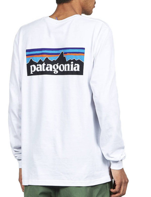 Patagonia t-shirt Men's Long-Sleeved P-6 Logo Responsibili-Tee white