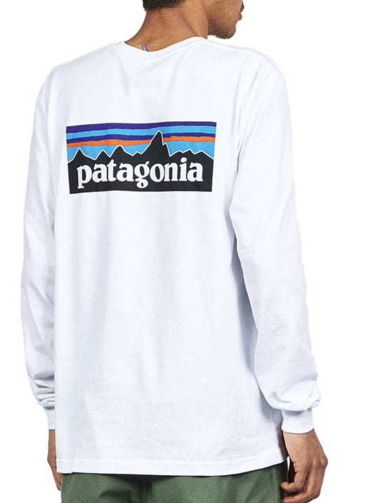  Patagonia T-shirt Men's Long-sleeved P-6 Logo Responsibili-tee White Uomo Bianco