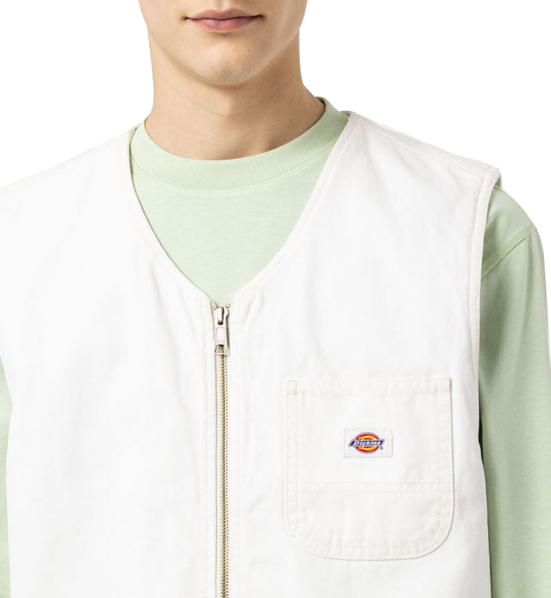  Dickies Gilet Duck Canvas Summer Vest Washed Cloud Bianco Uomo - 3