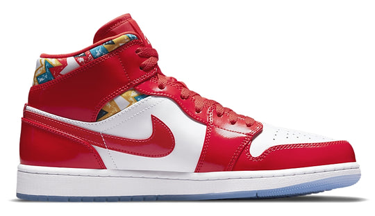  Jordan 1 Mid Barcelona Sweater Shoes Red Patent Uomo Rosso
