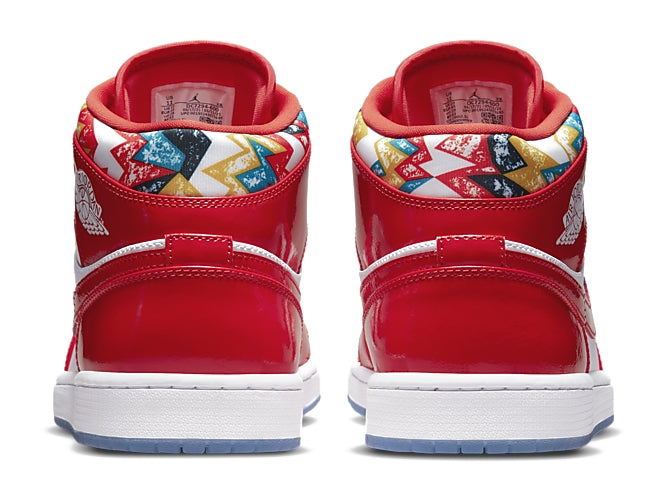  Jordan 1 Mid Barcelona Sweater Shoes Red Patent Rosso Uomo - 4