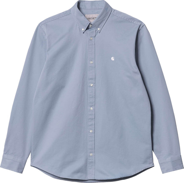 Carhartt WIP camicia L/S Madison Shirt frosted blue white