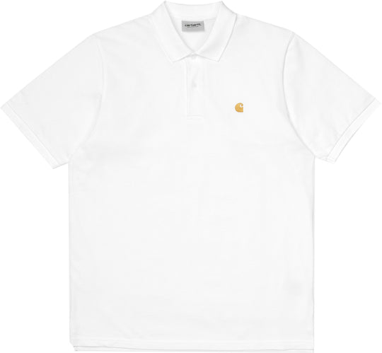  Carhartt Wip T-shirt S/s Chase Pique Polo White Gold Uomo Bianco