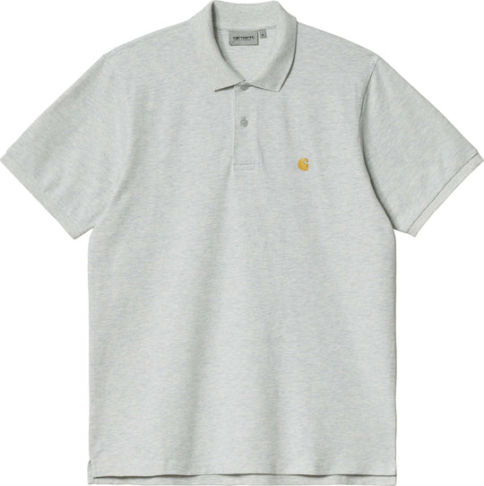  Carhartt Wip T-shirt S/s Chase Pique Polo Ash Heather Gold Uomo Grigio