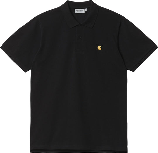  Carhartt Wip T-shirt S/s Chase Pique Polo Black Gold Uomo Nero