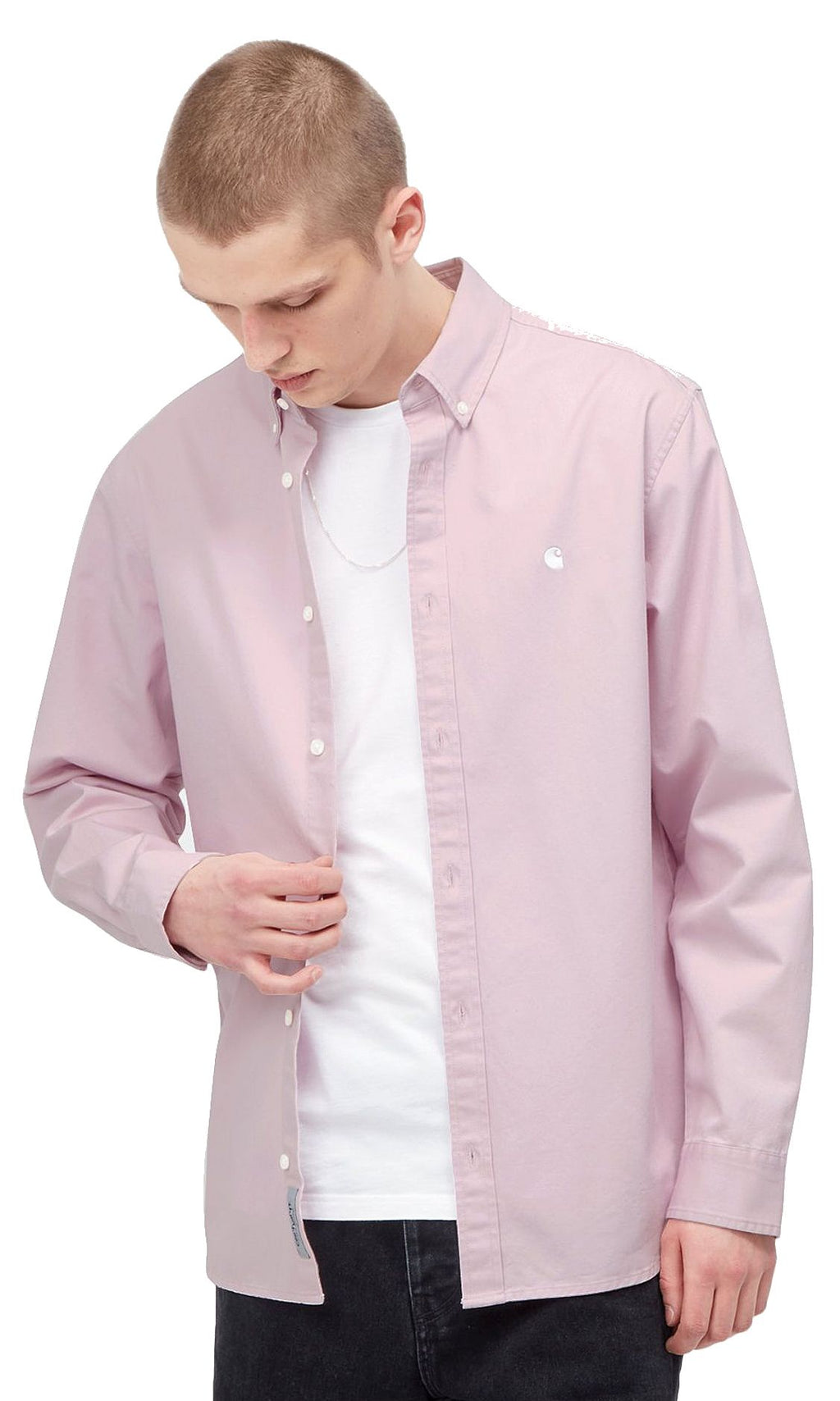  Carhartt Wip Camicia L/s Madison Shirt Pale Quartz Rosa Uomo - 2
