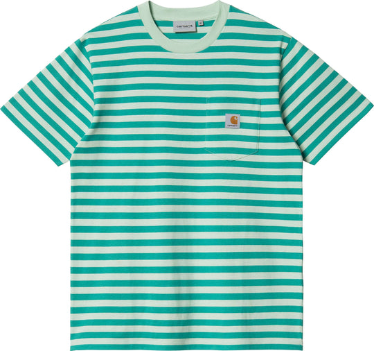  Carhartt Wip T-shirt S/s Scotty Pocket Scotty Stripe Caribbean Uomo Verde