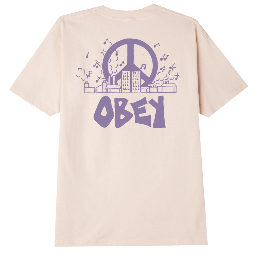  Obey T-shirt City Block Classic Tee Cream Beige Uomo - 1