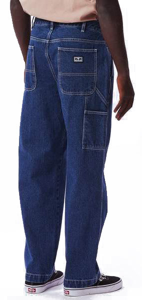  Obey Pantaloni Jeans Hardworker Carpenter Denim Stone Washed Indigo Uomo Blue