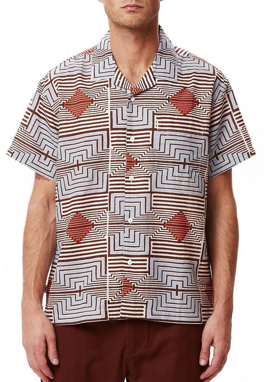 Obey Camicia Towns Woven Ss Pink Clay Multi Uomo Multicolore