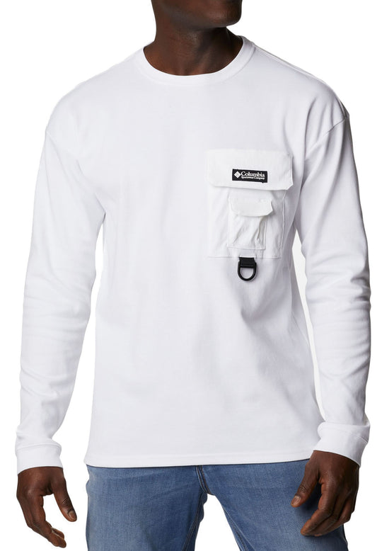  Columbia T-shirt Ls Field Creek Doubleknit White Uomo Bianco