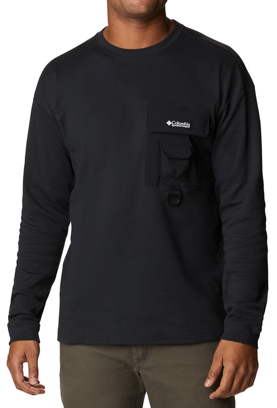  Columbia T-shirt Ls Field Creek Doubleknit Black Uomo Nero