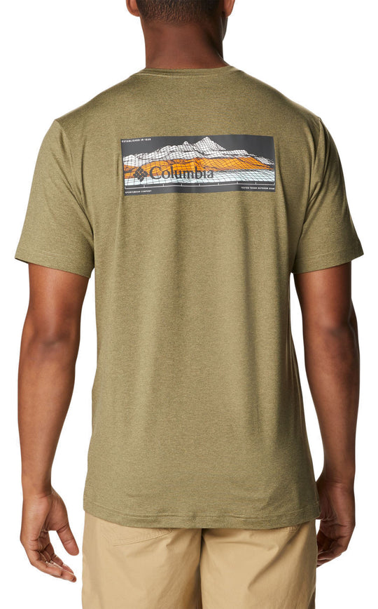  Columbia T-shirt Tech Trail Graphic Tee Savory Heather Uomo Verde