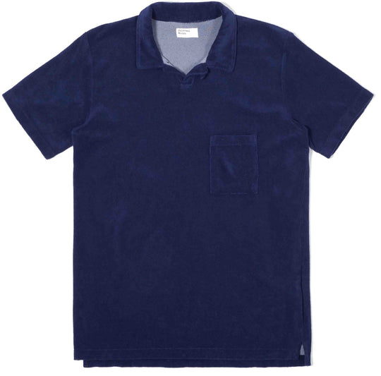  Universal Works T-shirt Polo Terry Fleece Vacation Ink Blue Uomo