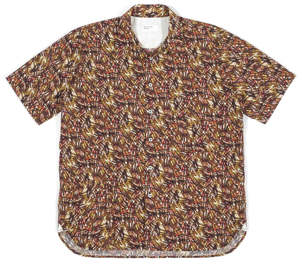  Universal Works Camicia Mid Century Organic S/s Big Pocket Shirt Brown Multicolore Uomo - 1