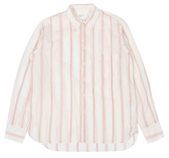  Universal Works Camicia Hendrix Curry Stripe Big Pocket Shirt Red Stripe Uomo Bianco