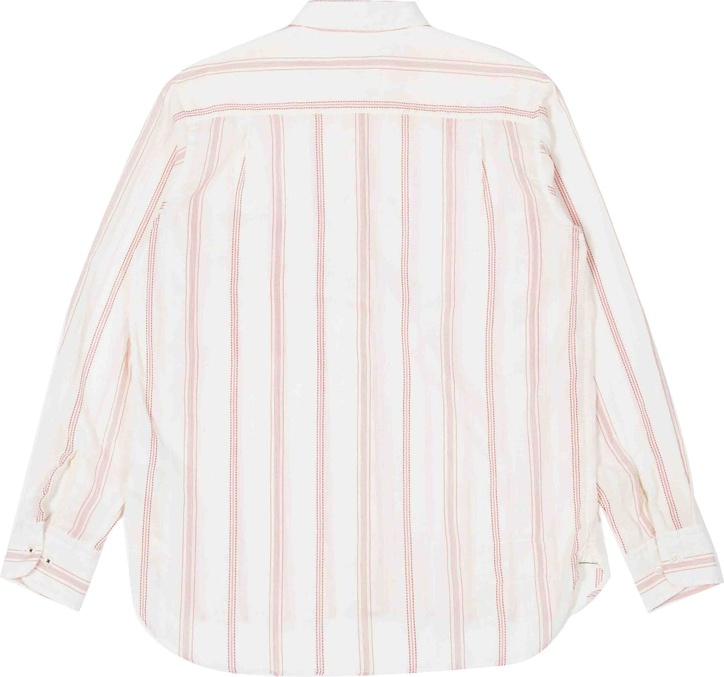  Universal Works Camicia Hendrix Curry Stripe Big Pocket Shirt Red Stripe Bianco Uomo - 2