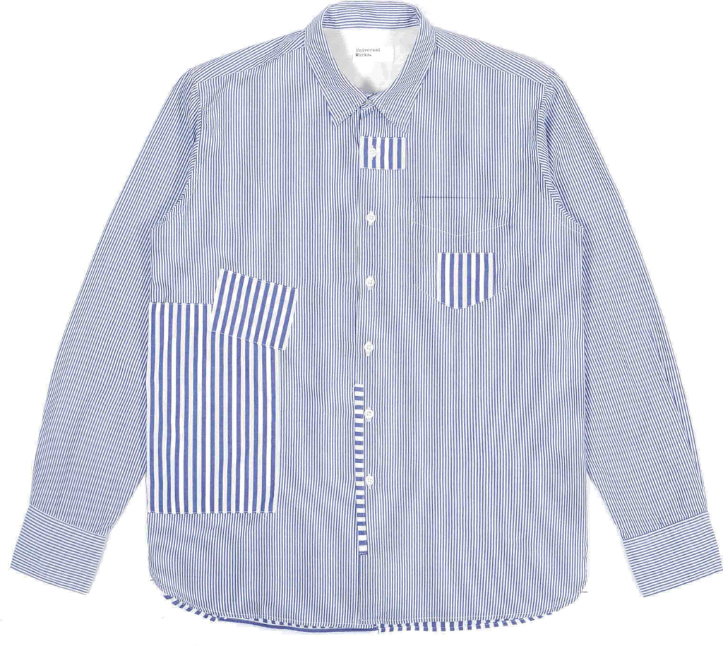  Universal Works Camicia Classic Shirting Patched Shirt Navy Blue Uomo - 1