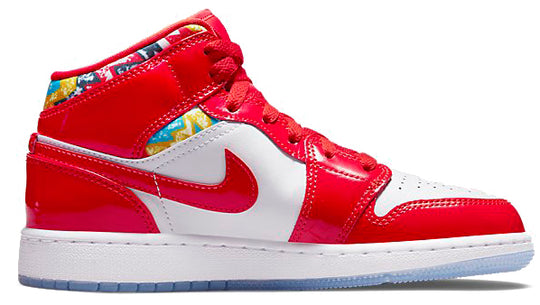  Jordan 1 Mid Barcelona Sweater Shoes Red Patent Gs Donna Rosso